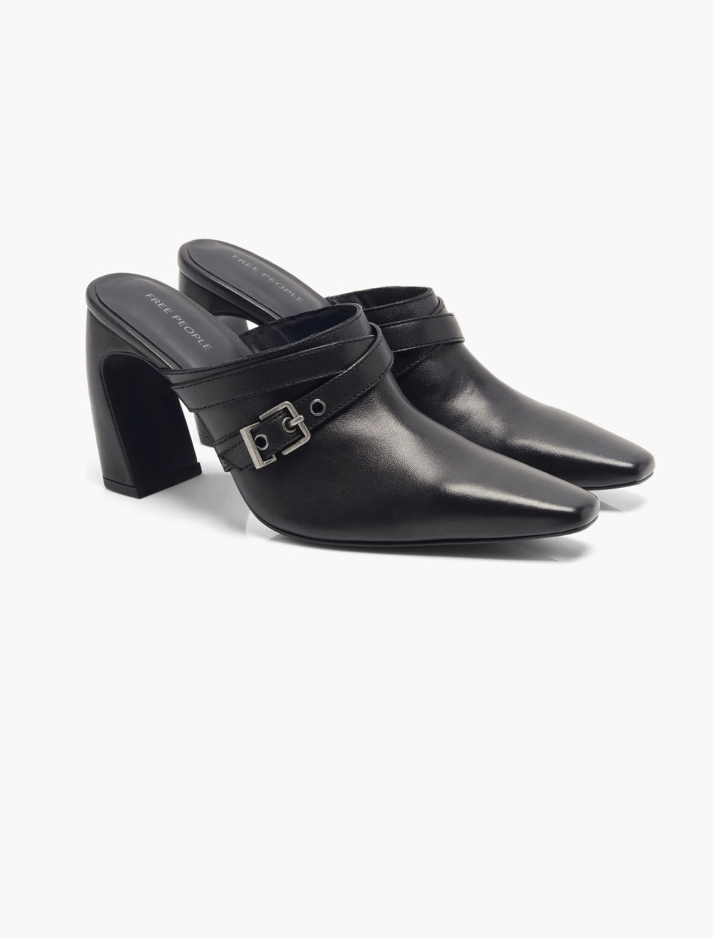 Brand New Free People Black Leather Buckle Mule Booties